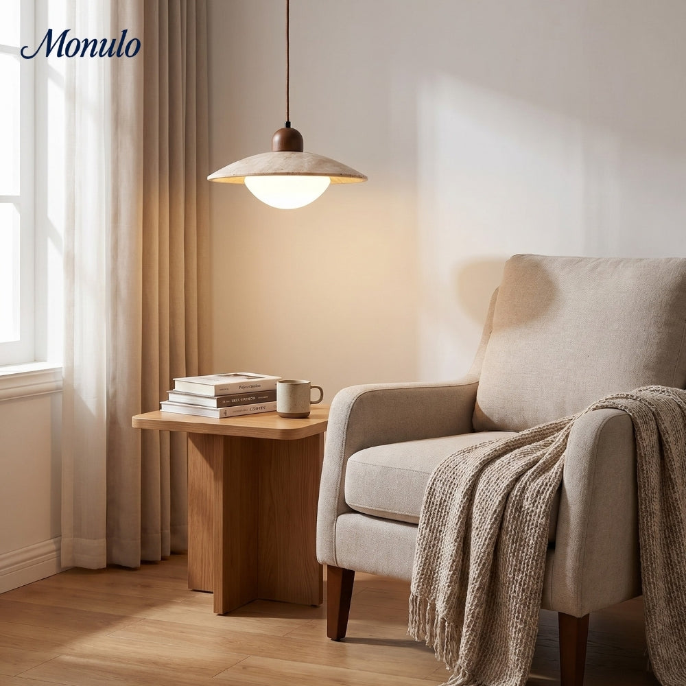 Travira Travertine Floating Plate Pendant Light — Nordic Contemporary Design