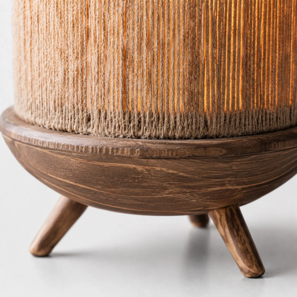 Sculptural Wood Base Table Lamp, Handcrafted Burlac Shade