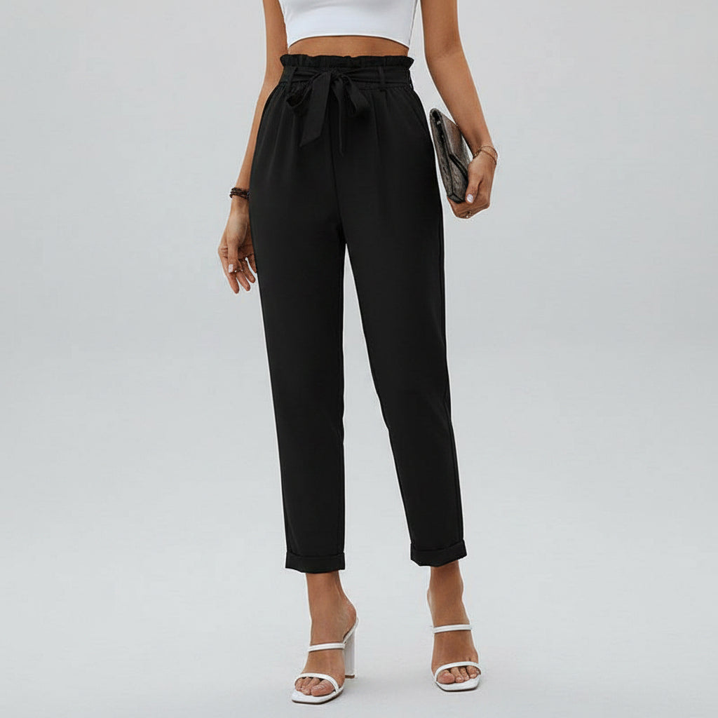 Pantalon Paperbag à Taille Haute avec Ceinture à Nouer