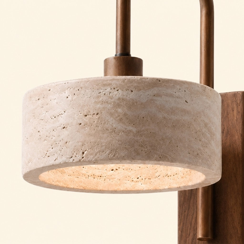 Travira Wabi Sabi Travertine Wall Sconce — Vintage Design, 8x14x10.6 Inch Dimensions