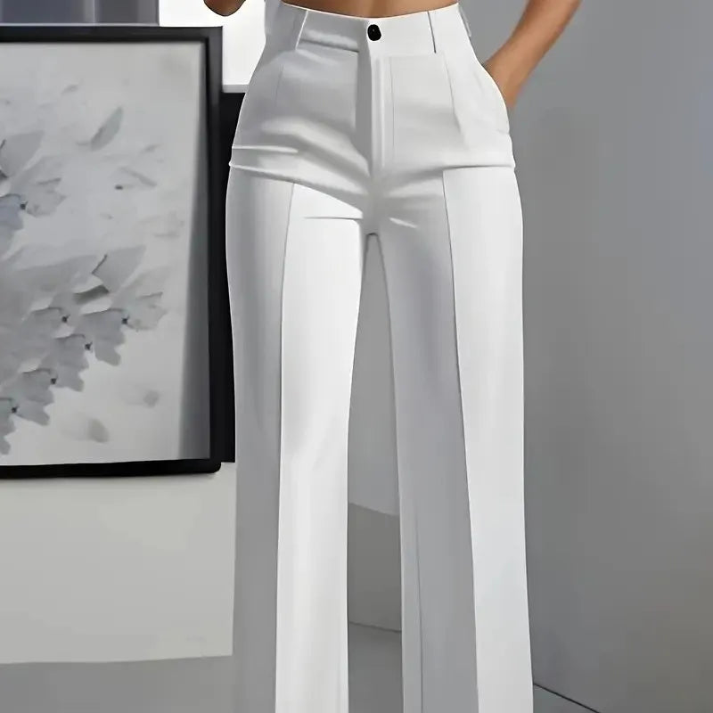 Pantalon de Tailleur Large à Taille Haute et Plis Marqués