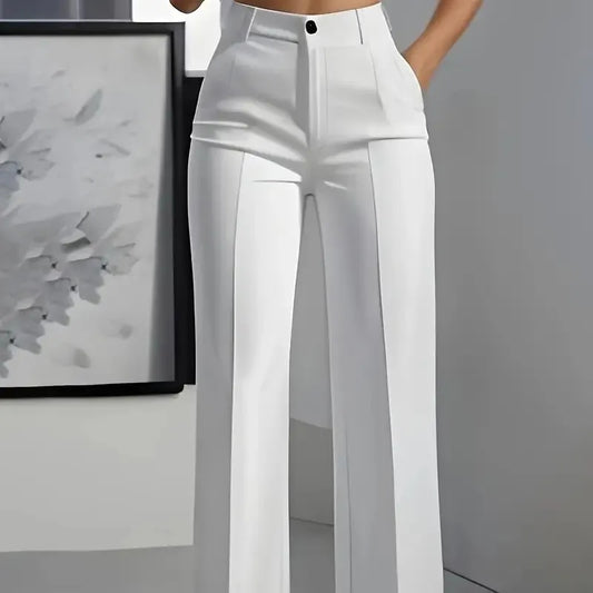 Pantalon de Tailleur Large à Taille Haute et Plis Marqués