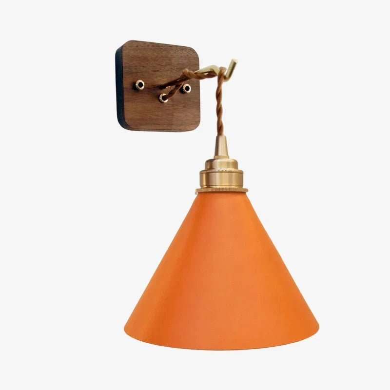 Hand-Stitched Leather Wall Sconce — Brass Collar, Cone Shape, 7.9 Inch Height