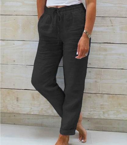Pantalon Fluide en Coton et Lin - Taille Haute Élastique pour Femme