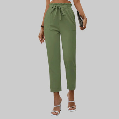 Pantalon Paperbag à Taille Haute avec Ceinture à Nouer