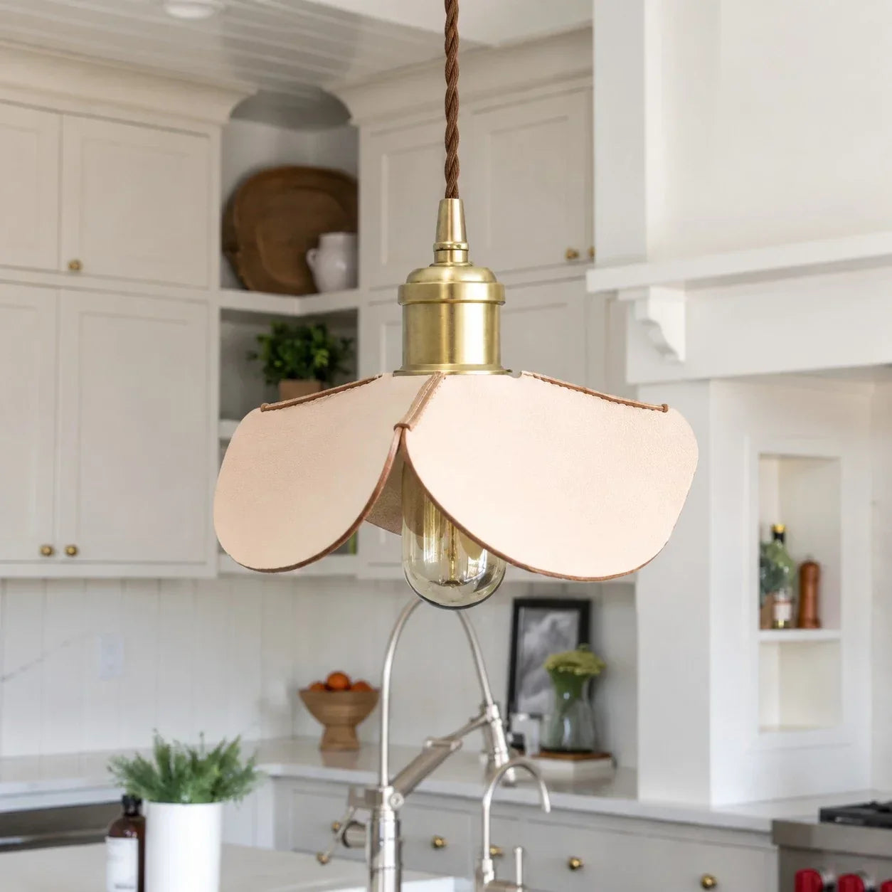 Compact 20cm Hand Stitched Leather Petal Pendant Light
