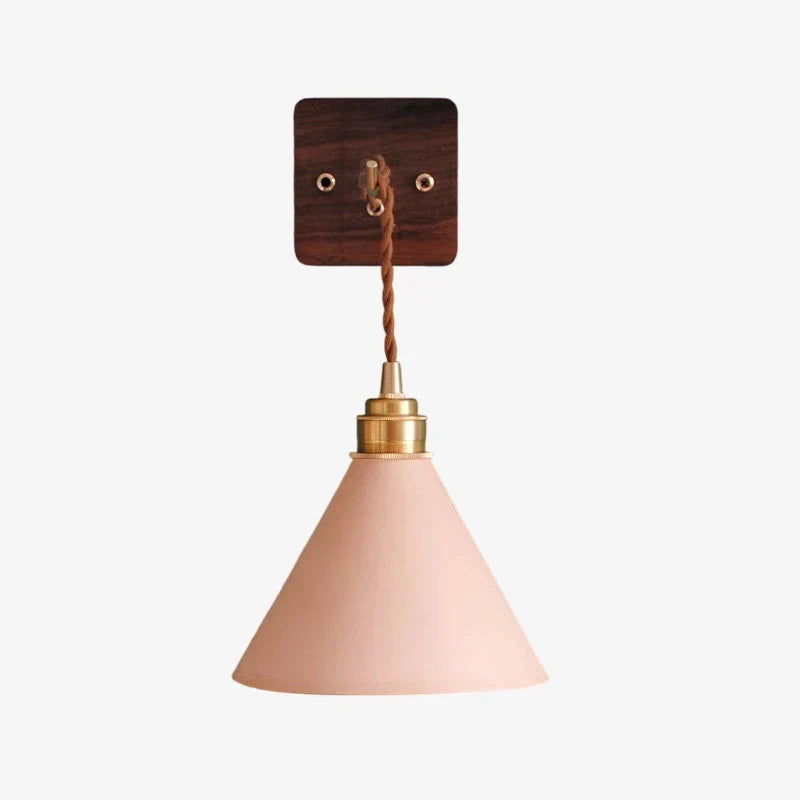 Hand-Stitched Leather Wall Sconce — Brass Collar, Cone Shape, 7.9 Inch Height