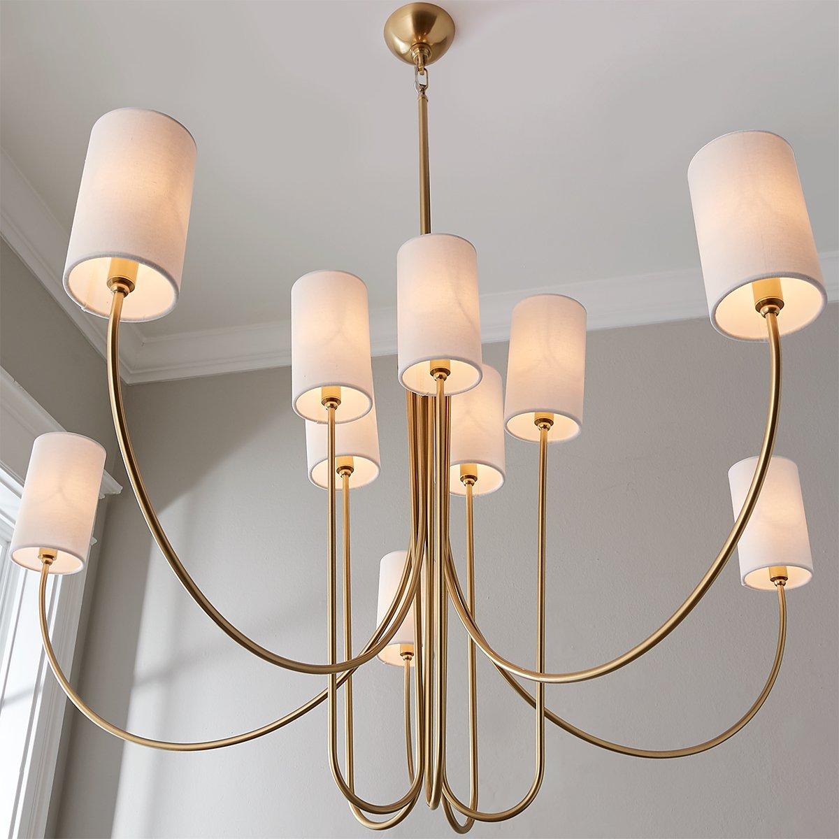 Esilora Harlem Chandelier — Belgian Linen Drum Shades