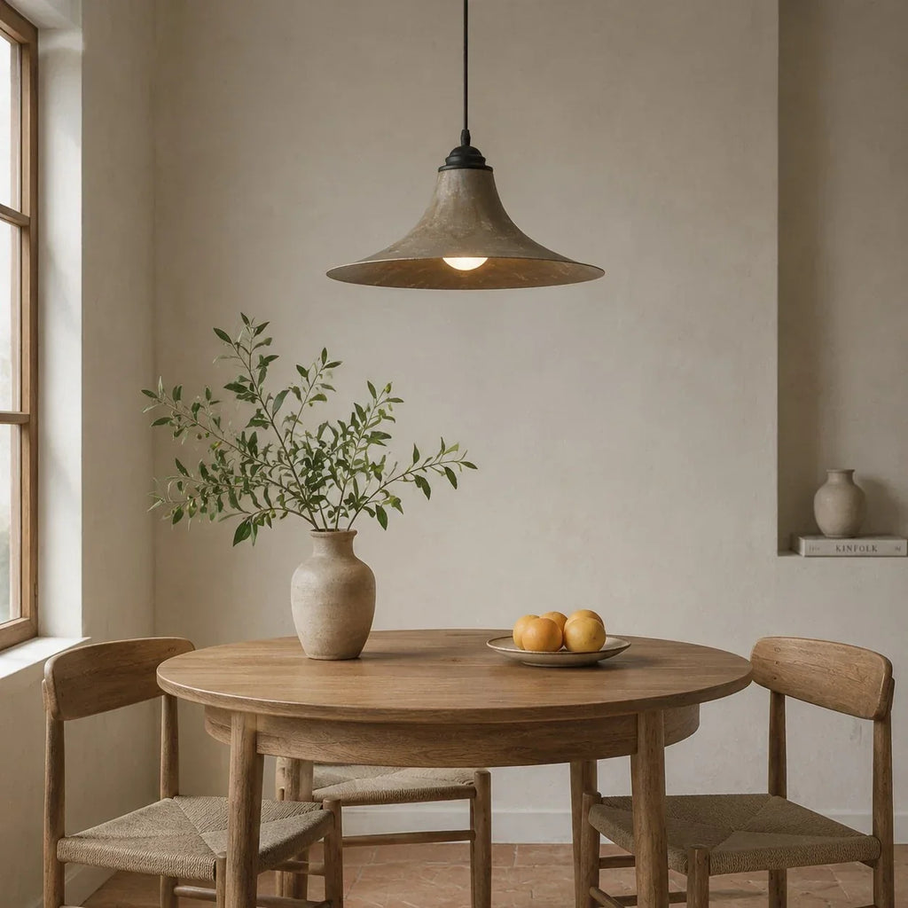 Low-Profile Wabi-Sabi Pendant Light — Hand-Finished 38 cm Matte Shade