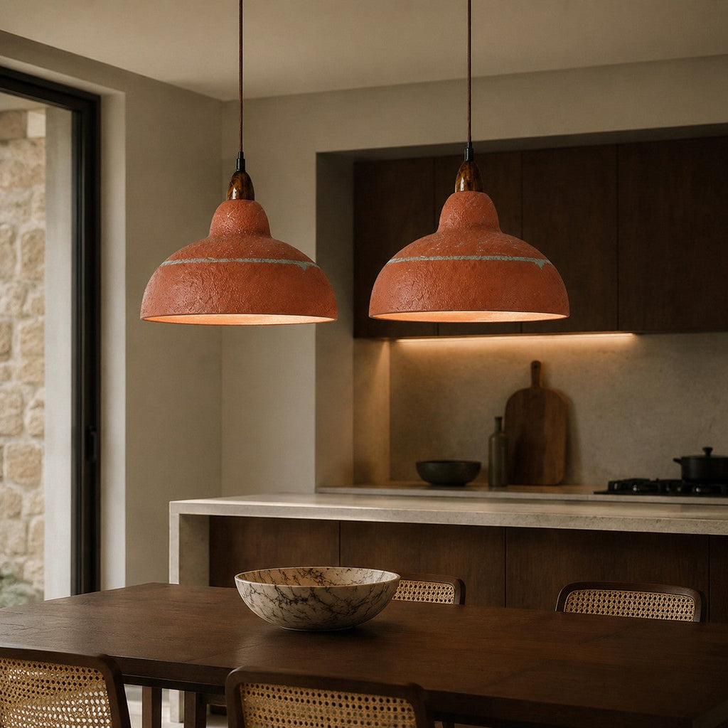Hand-Painted Terracotta Resin Pendant Light — 35cm Dome, 7.3 Inch Height