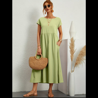 Robe Longue Fluide à Coupe Évasée et Taille Froncée