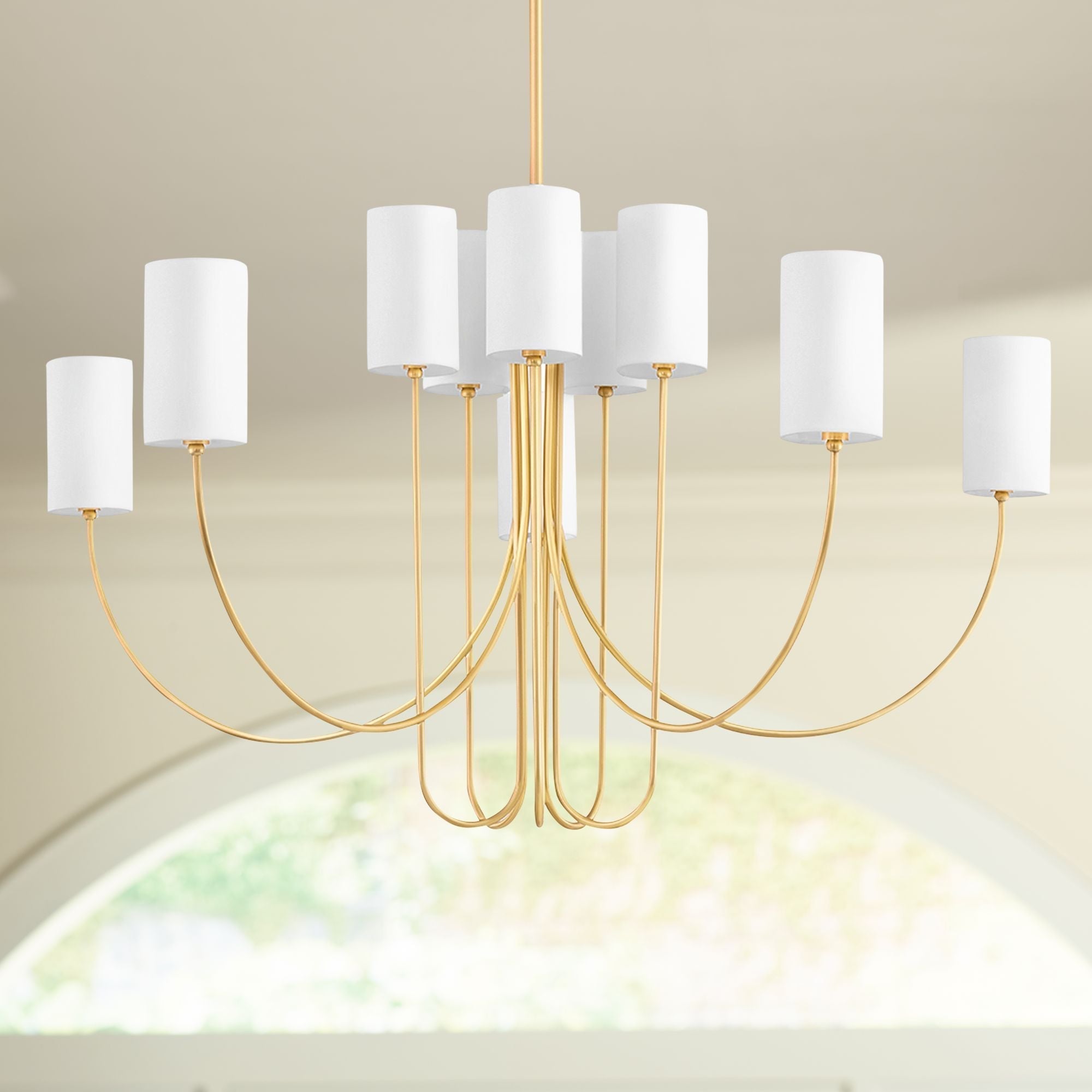 Esilora Harlem Chandelier — Belgian Linen Drum Shades