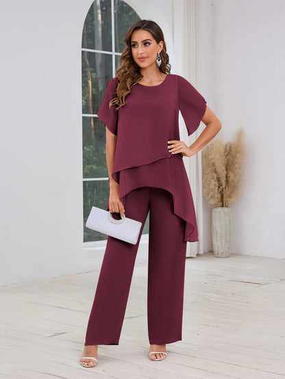 Ensemble Femme Élégant à Coupe Fluide avec Pantalon Droit
