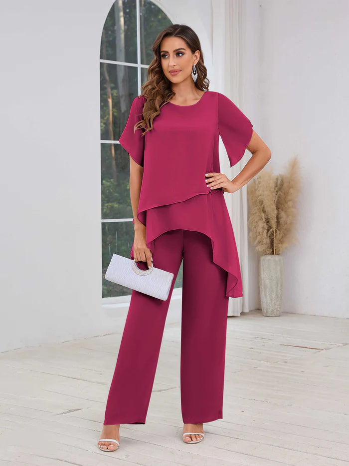 Ensemble Femme Élégant à Coupe Fluide avec Pantalon Droit