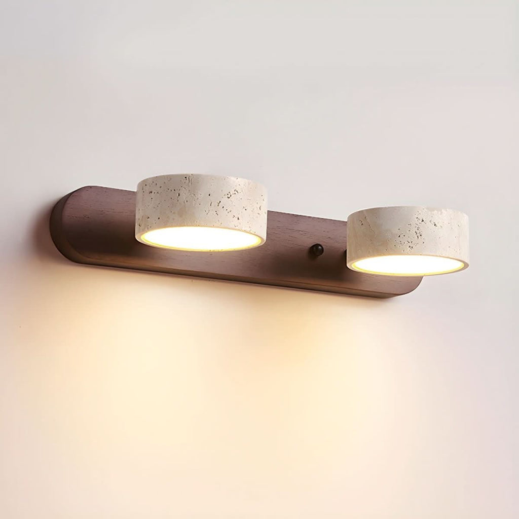 Modern LED Wall Light with Natural Travertine and Wood Design | fashely