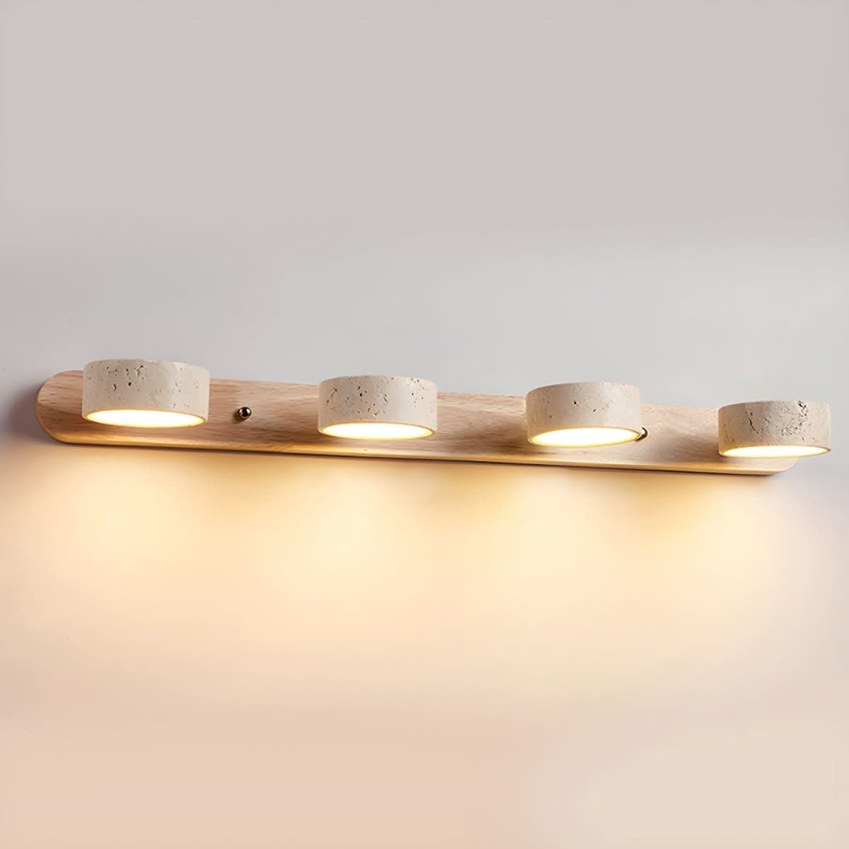 Modern LED Wall Light with Natural Travertine and Wood Design | fashely