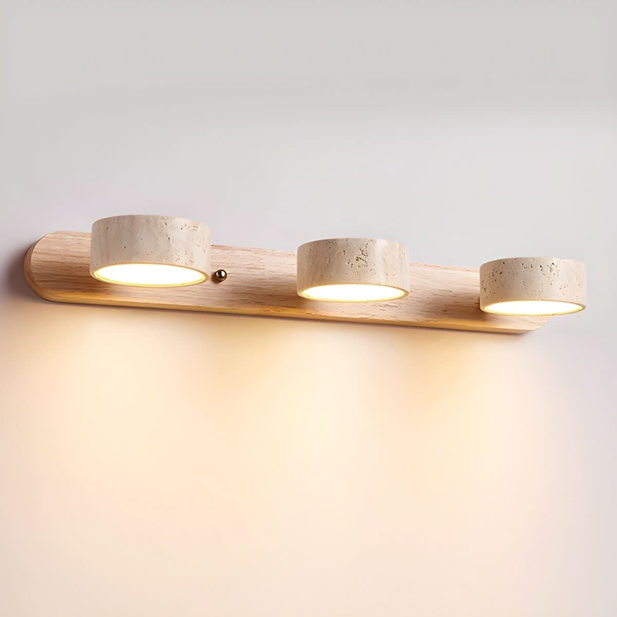 Modern LED Wall Light with Natural Travertine and Wood Design | fashely