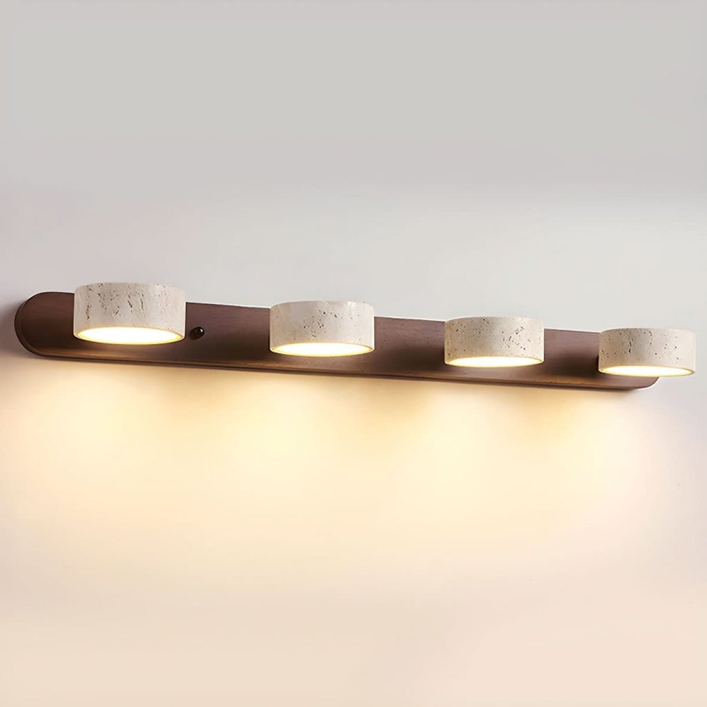 Modern LED Wall Light with Natural Travertine and Wood Design | fashely