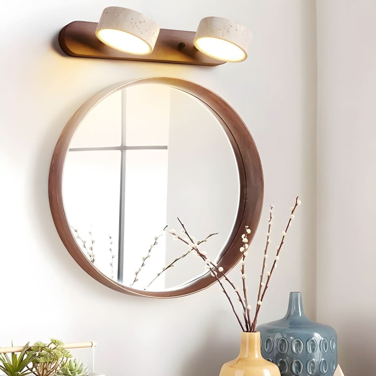 Modern LED Wall Light with Natural Travertine and Wood Design | fashely
