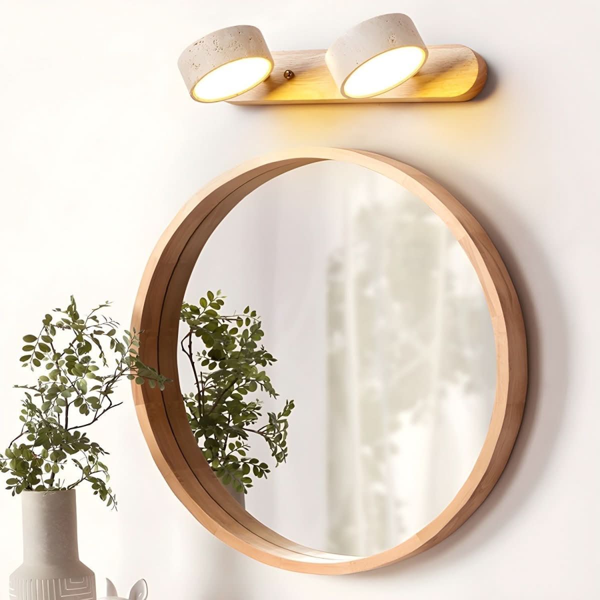 Modern LED Wall Light with Natural Travertine and Wood Design | fashely