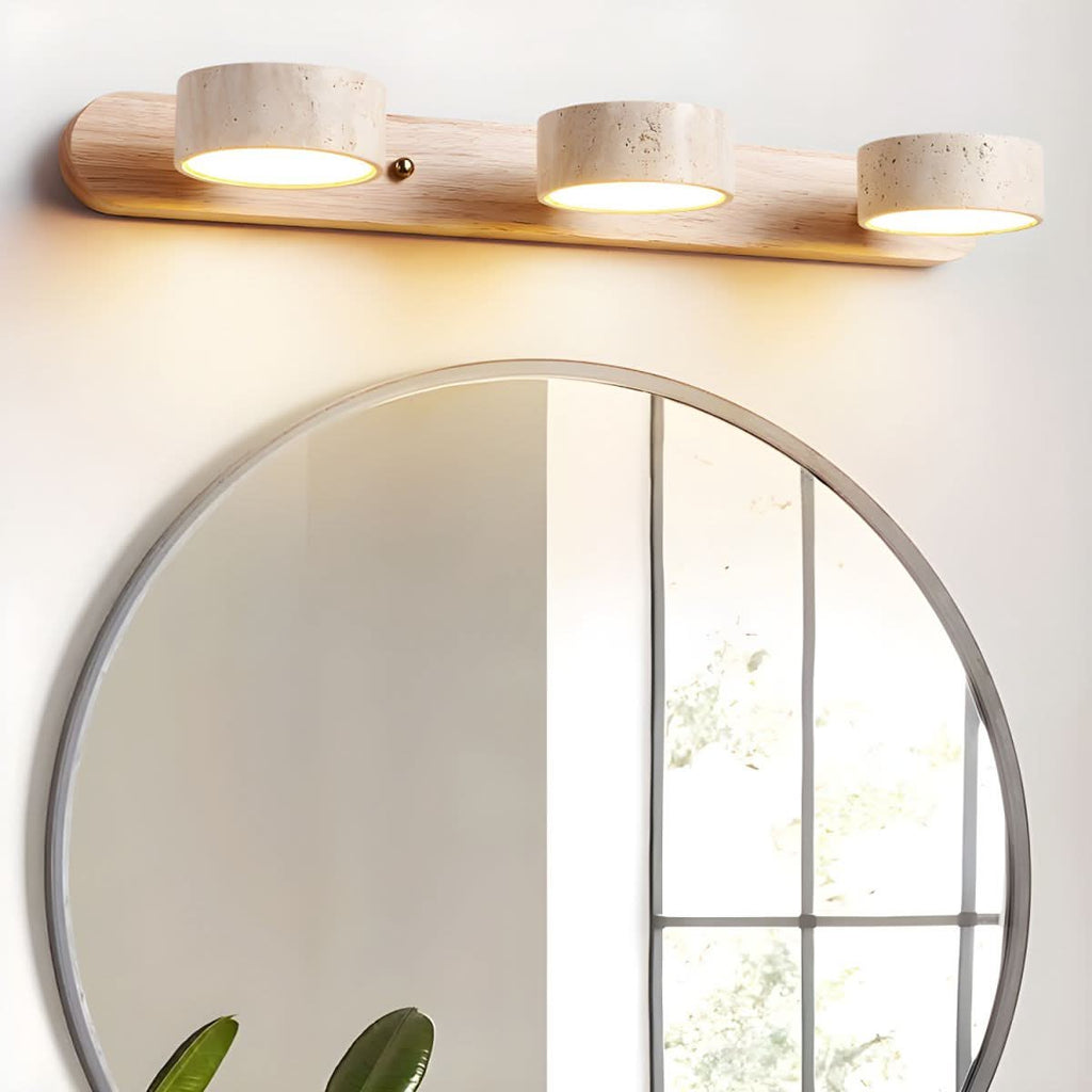 Modern LED Wall Light with Natural Travertine and Wood Design | fashely