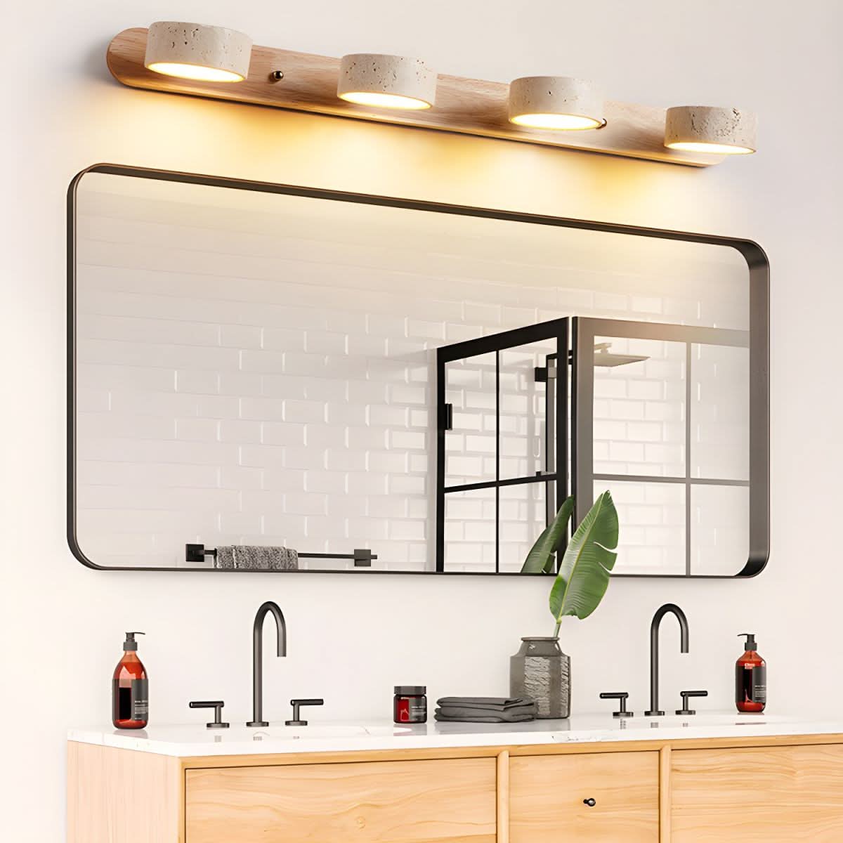 Modern LED Wall Light with Natural Travertine and Wood Design | fashely