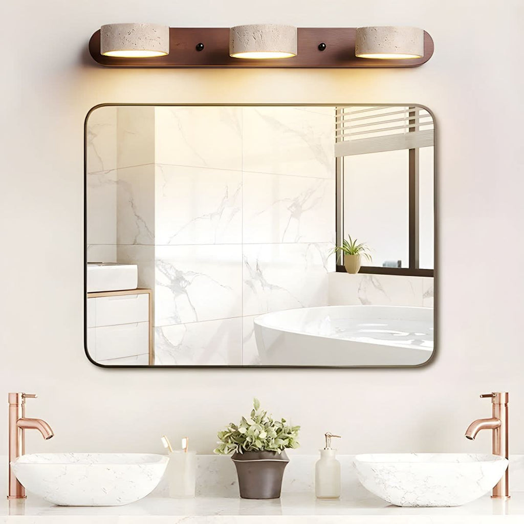 Modern LED Wall Light with Natural Travertine and Wood Design | fashely