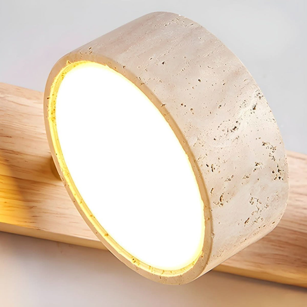 Modern LED Wall Light with Natural Travertine and Wood Design | fashely