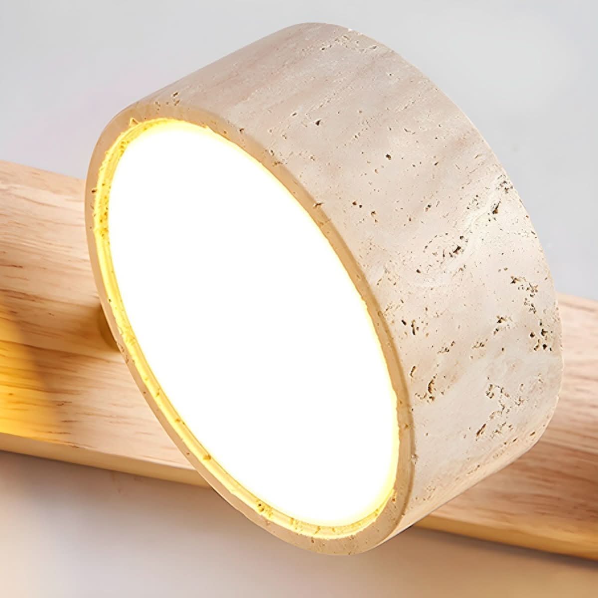 Modern LED Wall Light with Natural Travertine and Wood Design | fashely