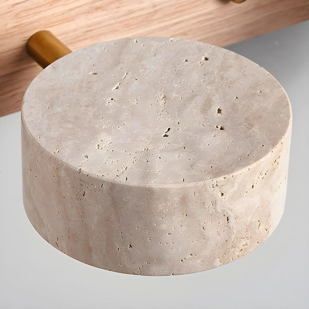 Modern LED Wall Light with Natural Travertine and Wood Design | fashely