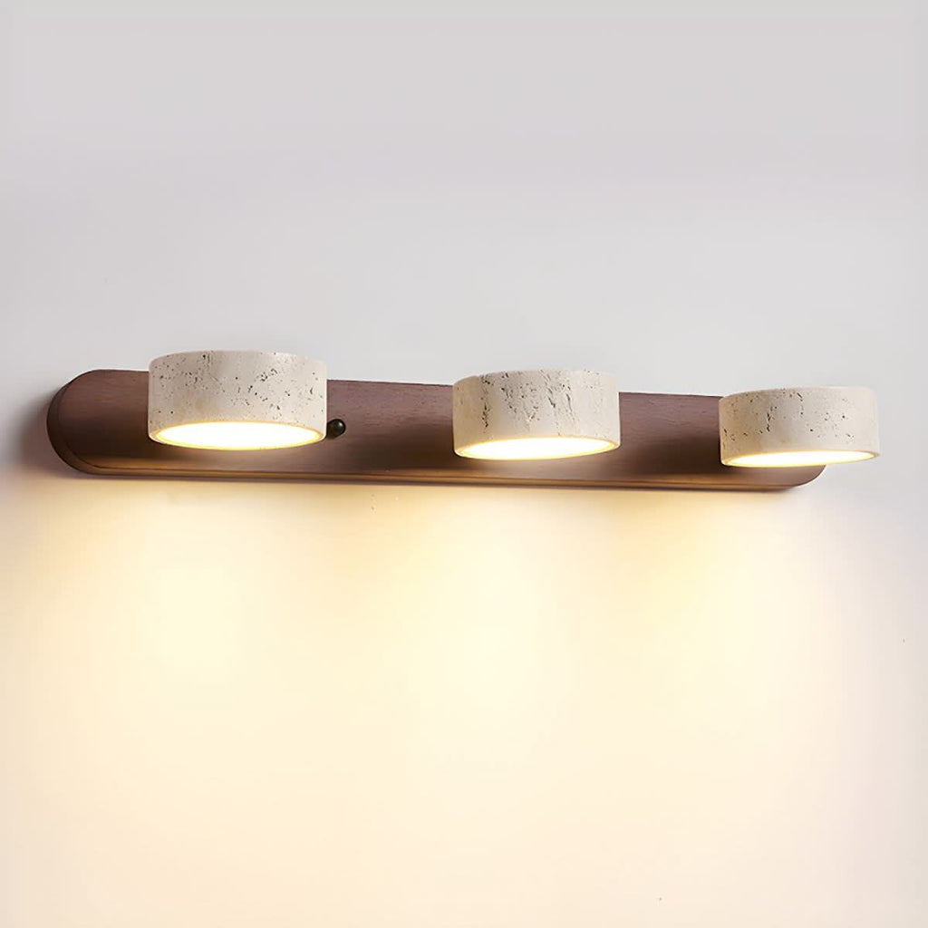 Modern LED Wall Light with Natural Travertine and Wood Design | fashely