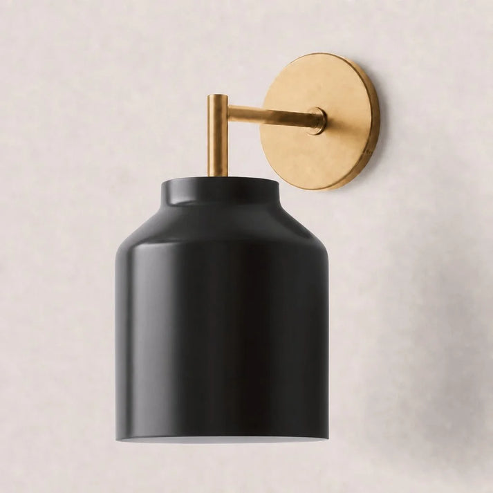 Hanton Minimal Wall Sconce — Vintage Milk Glass Shade, Metal Accent Hardware