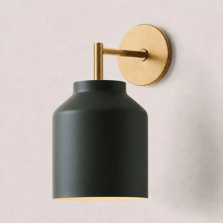 Hanton Minimal Wall Sconce — Vintage Milk Glass Shade, Metal Accent Hardware