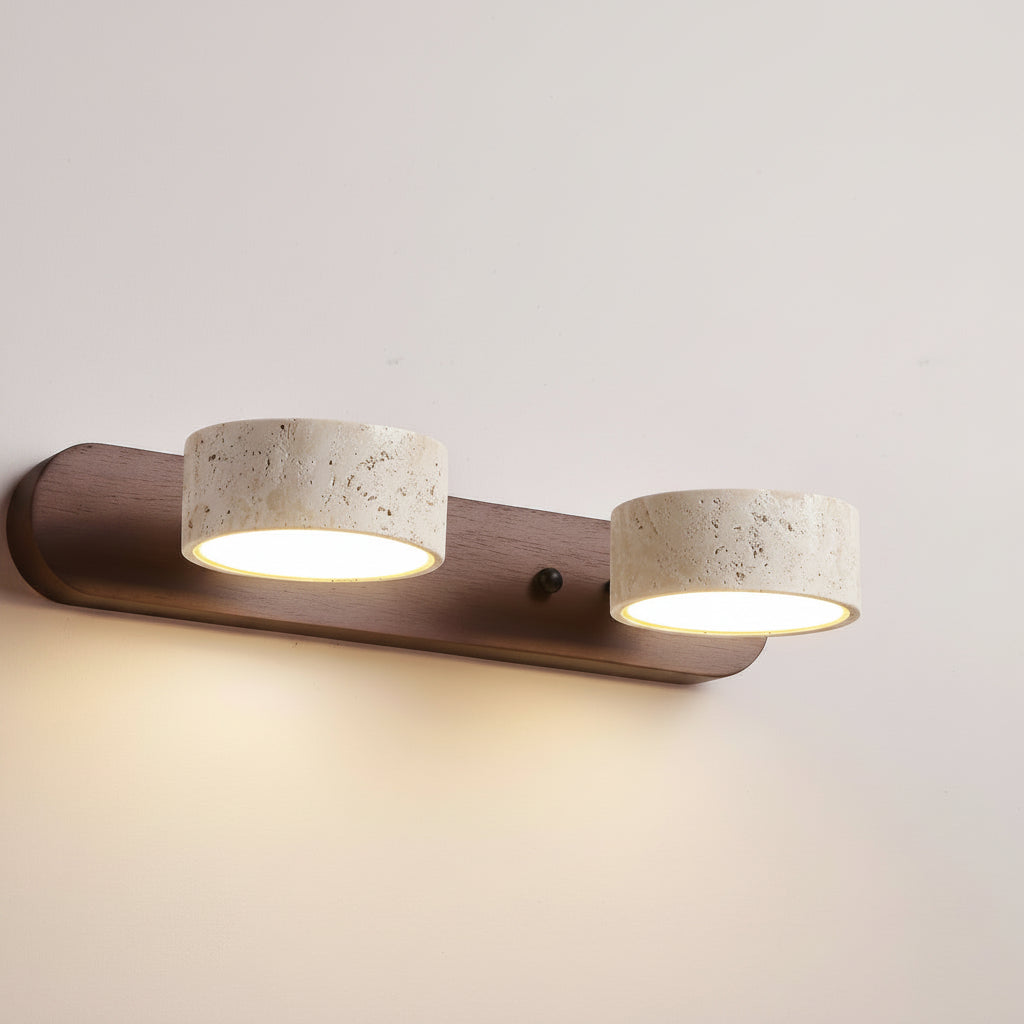 Modern LED Wall Light with Natural Travertine and Wood Design | fashely