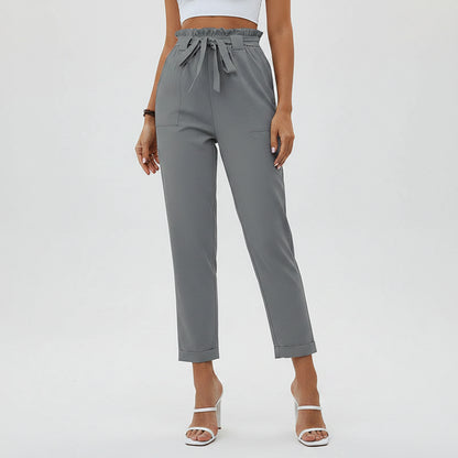 Pantalon Paperbag à Taille Haute avec Ceinture à Nouer