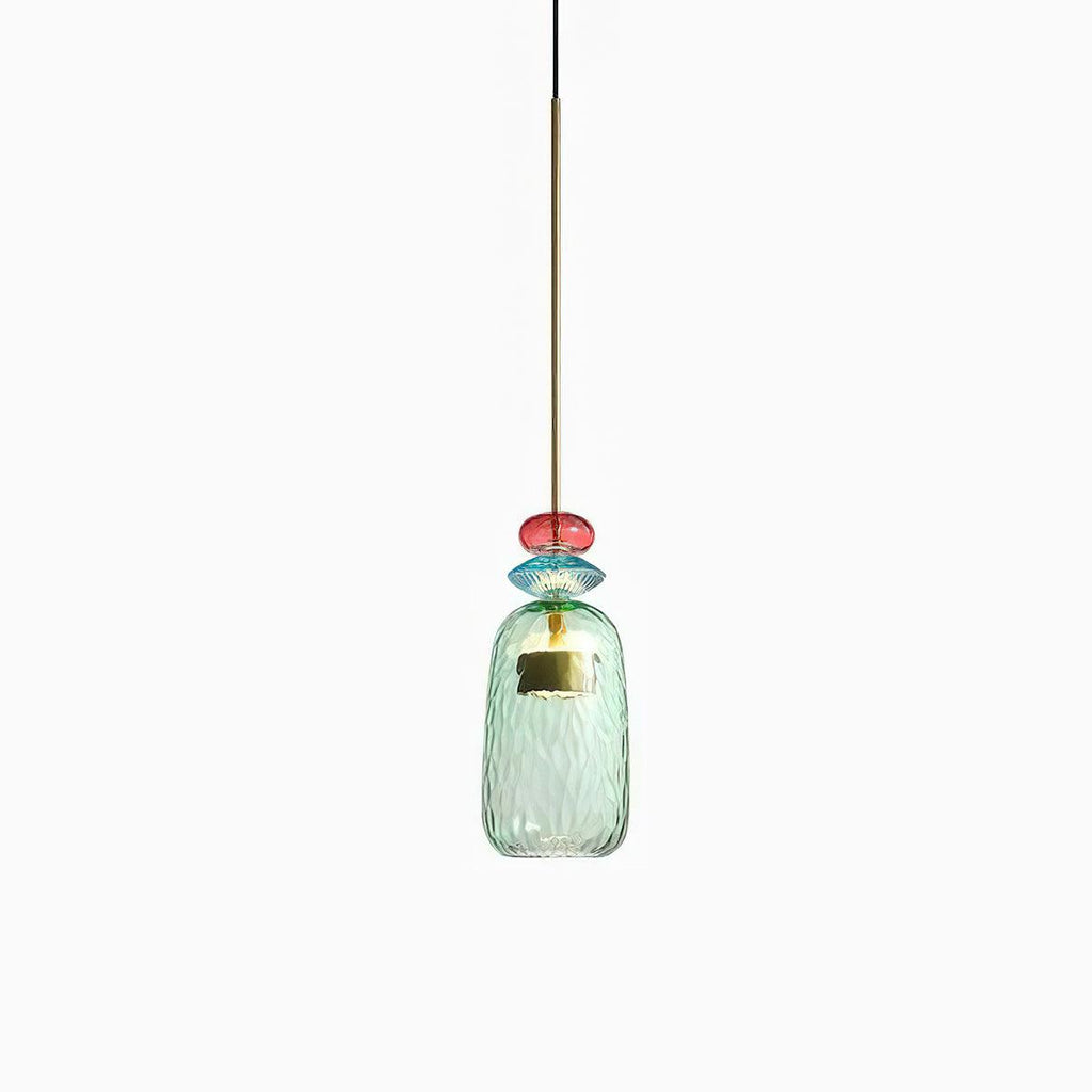 Candy Iron Hand Blown Glass Pendant Lamp — Colorful Mixed Color Glass Shade