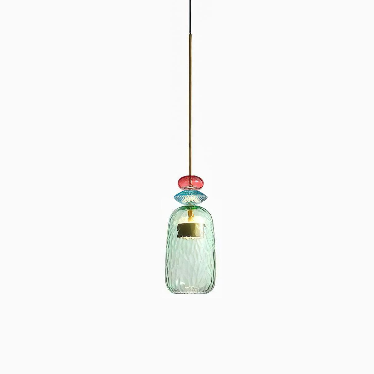 Candy Iron Hand Blown Glass Pendant Lamp — Colorful Mixed Color Glass Shade