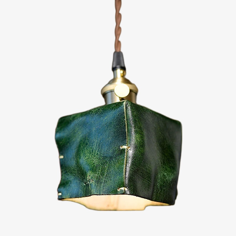 Hand-Shaped Leather Pendant Light — Brass Hardware, Deep Brown
