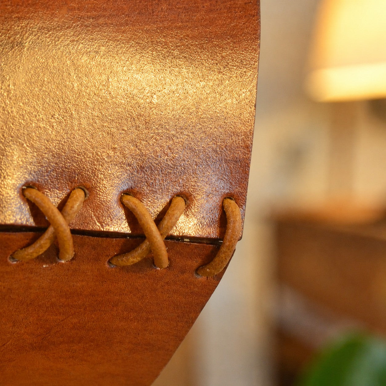 Cylinder Pendant Light — Hand-Laced Leather, Compact Silhouette, Warm Interior Shade