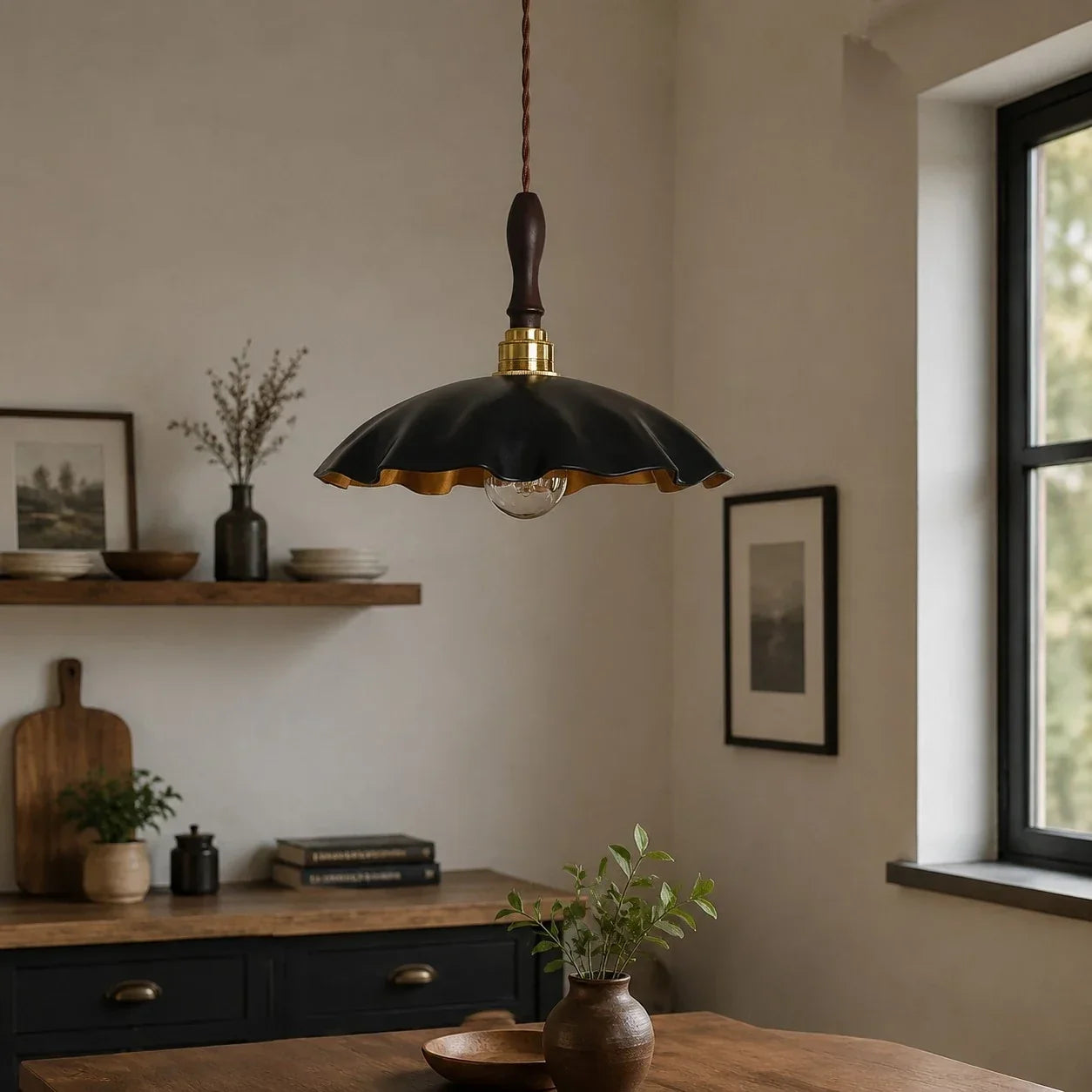 Handmade Distressed Cowhide Pendant Light — Brass Socket Hardware
