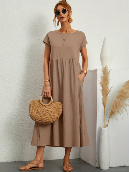 Robe Longue Fluide à Coupe Évasée et Taille Froncée
