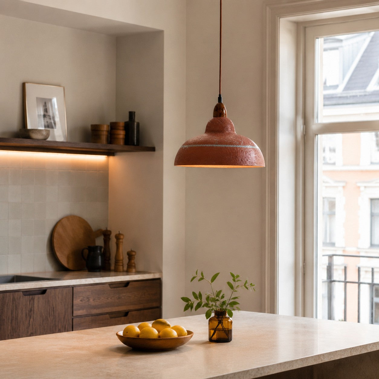 Hand-Painted Terracotta Resin Pendant Light — 35cm Dome, 7.3 Inch Height