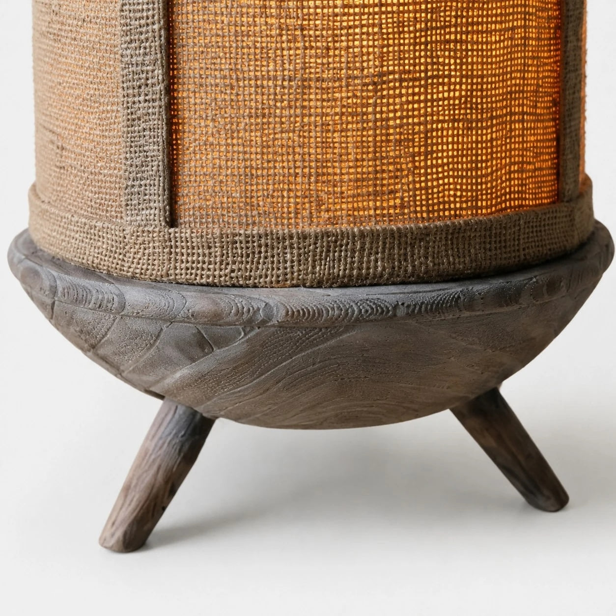 Sculptural Wood Base Table Lamp, Handcrafted Burlac Shade