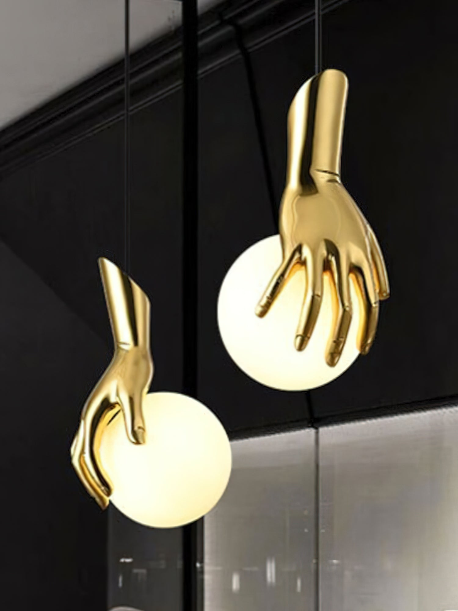 Sculptural Hand And Globe Hanging Lamp