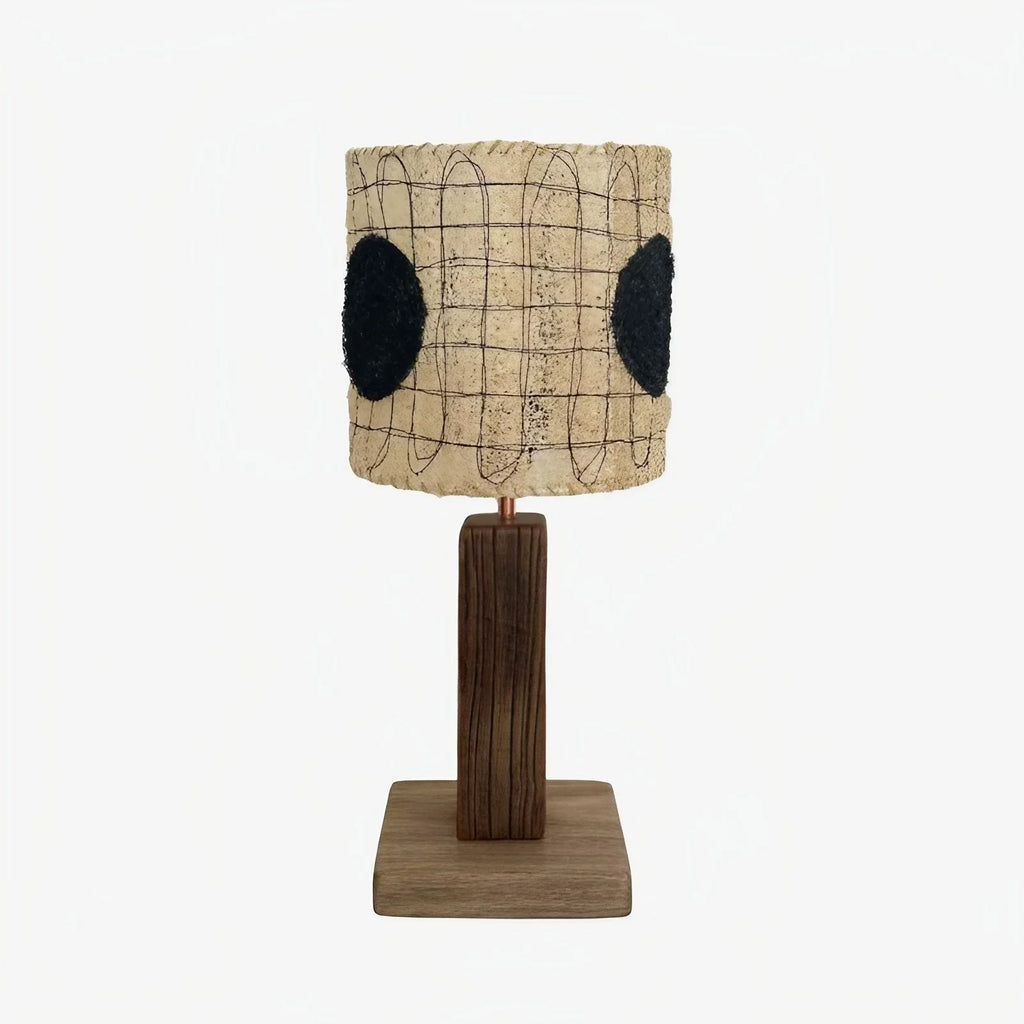 Loofah Fiber Table Lamp — Handwoven Shade and Carved Wood Base