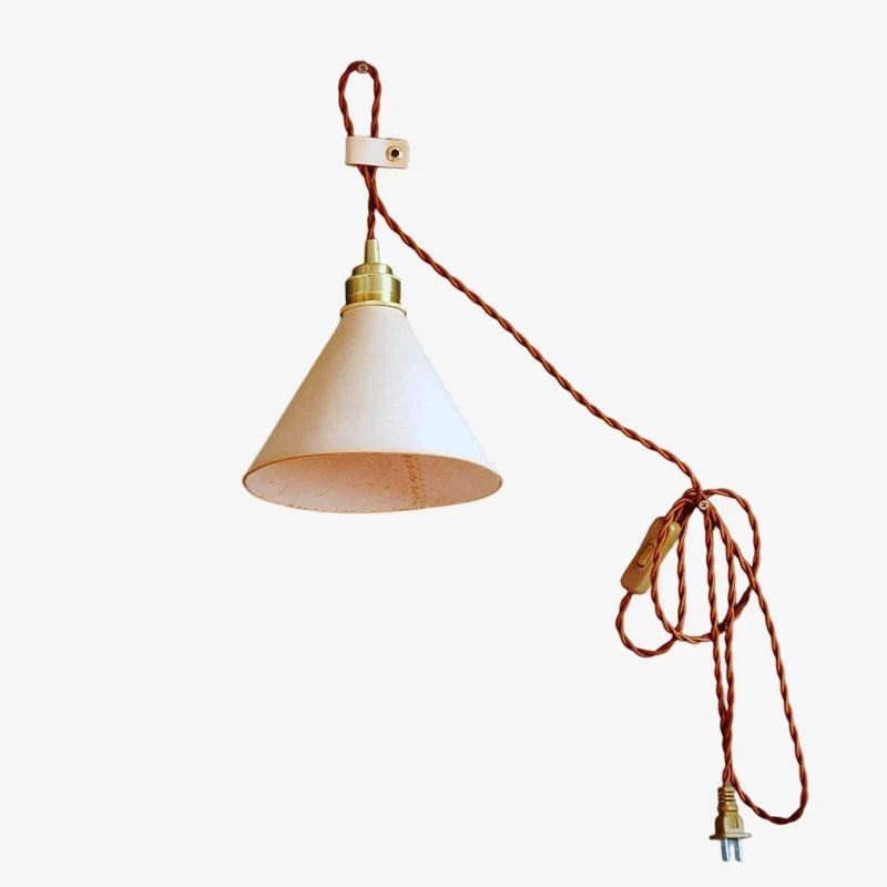 Hand-Stitched Leather Wall Sconce — Brass Collar, Cone Shape, 7.9 Inch Height