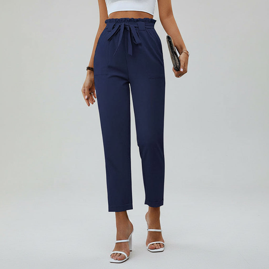 Pantalon Paperbag à Taille Haute avec Ceinture à Nouer