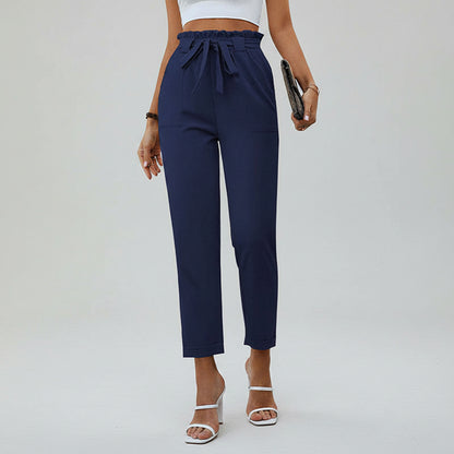Pantalon Paperbag à Taille Haute avec Ceinture à Nouer
