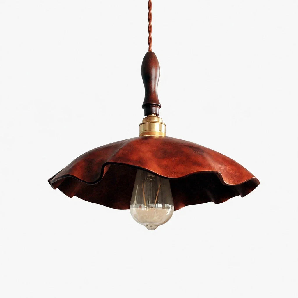 Handmade Distressed Cowhide Pendant Light — Brass Socket Hardware