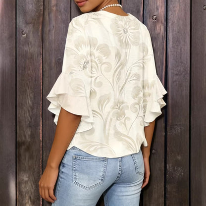 Blouse Bohème à Imprimé Floral et Manches Volantées en Cascade